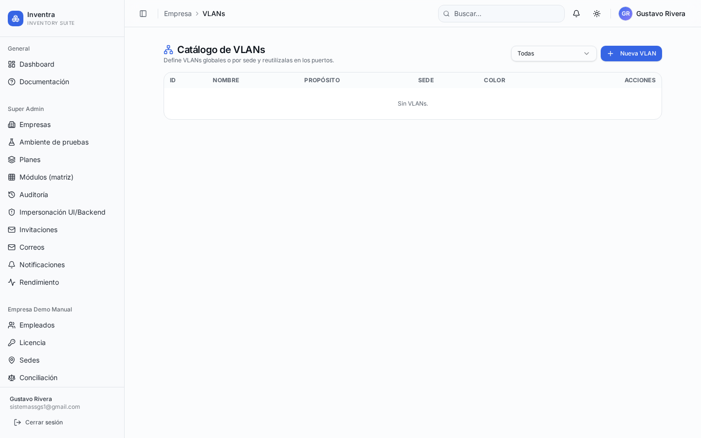 Catálogo de VLANs asignables a puertos.
