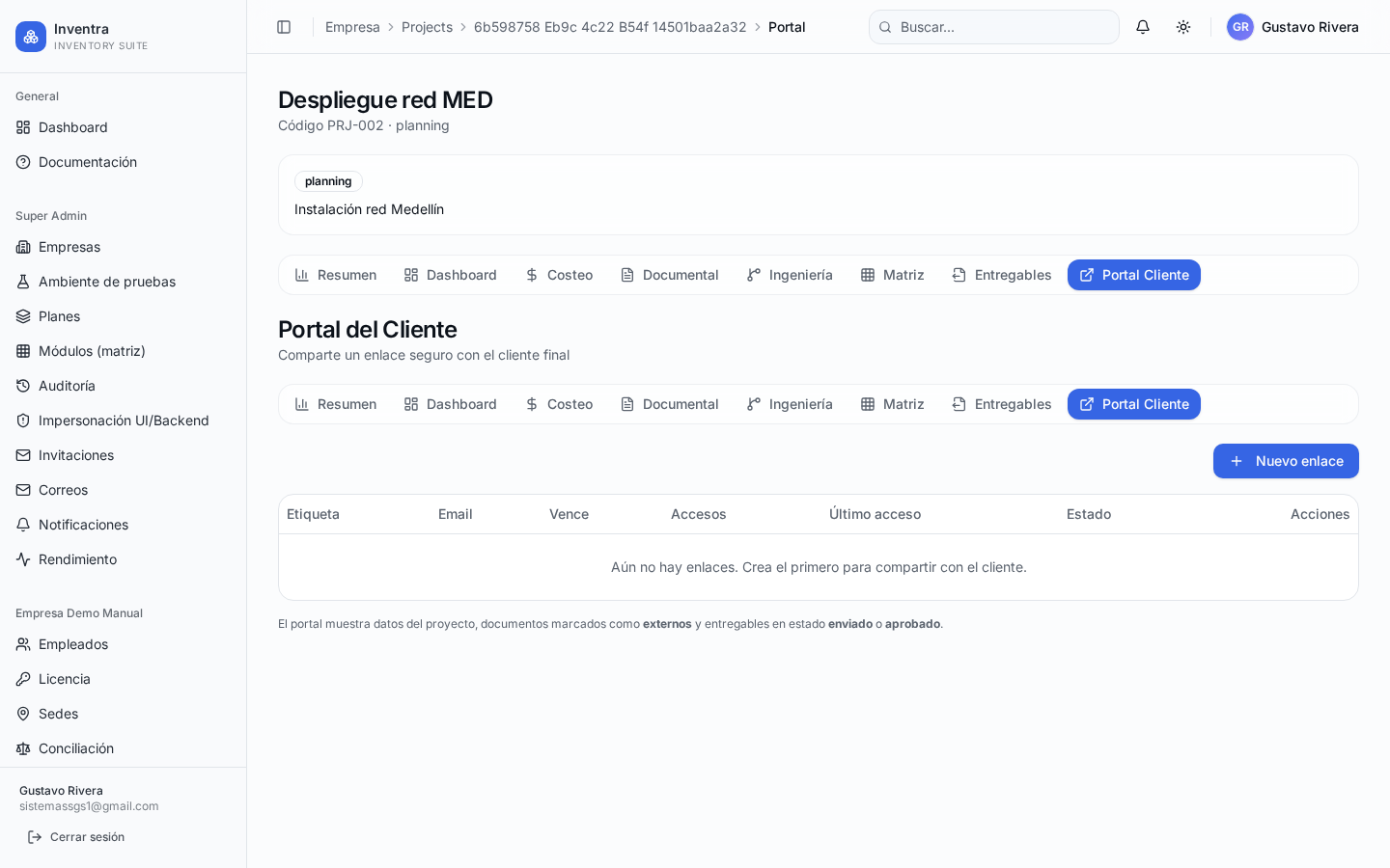 Configuración del portal del cliente del proyecto.